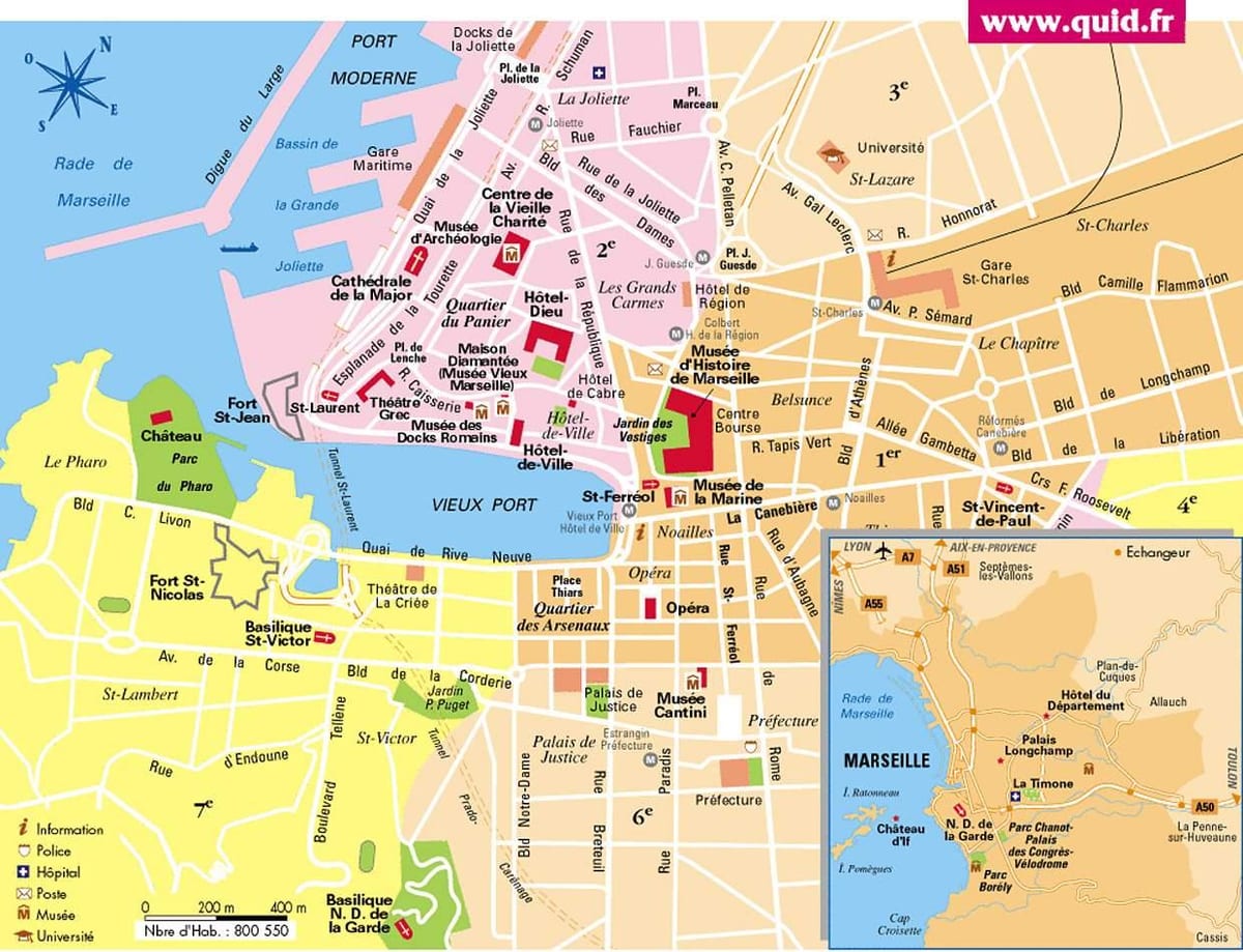 マルセイユフランスの地図の市