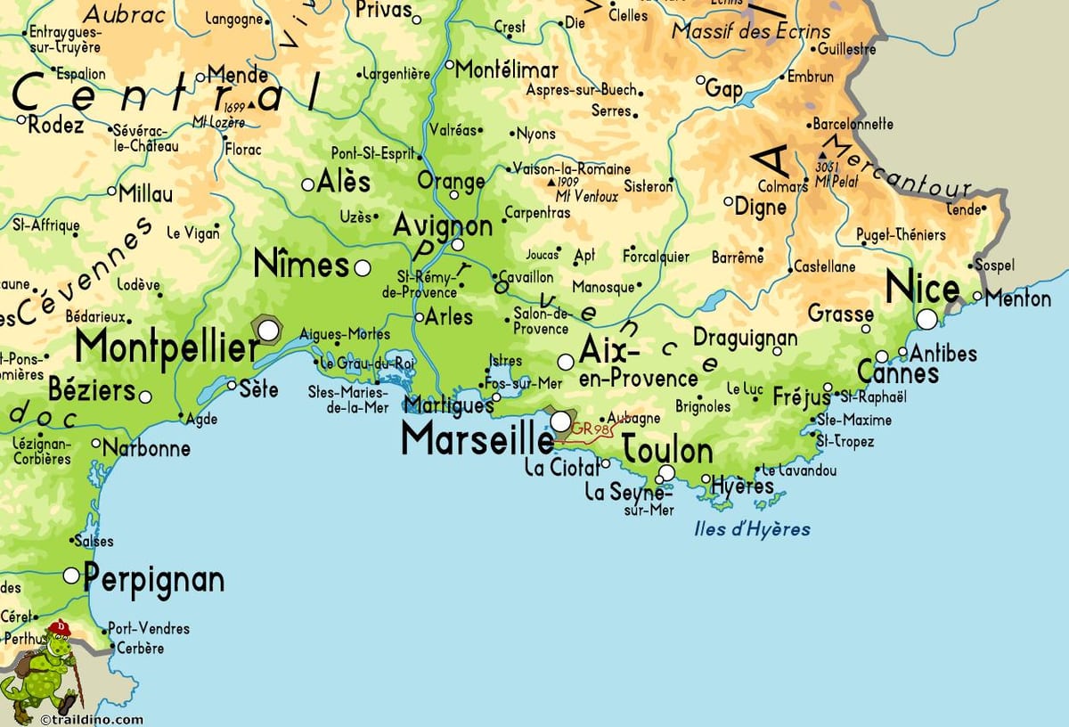 地図のマルセイユ周辺
