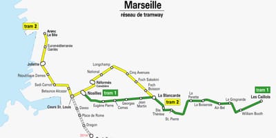 地図マルセイユの路面電車